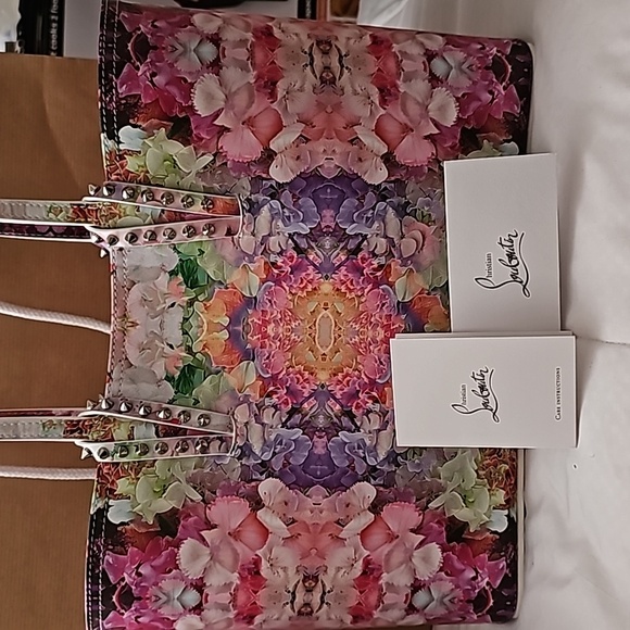 π2XHP Christian Louboutin CABATA Spiked Studded Paris Blooming Floral Tote Bag - Picture 11 of 16